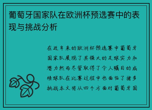 葡萄牙国家队在欧洲杯预选赛中的表现与挑战分析