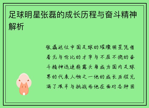 足球明星张磊的成长历程与奋斗精神解析